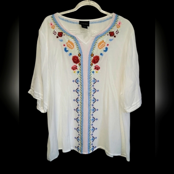 3X Liv Los Angeles Boho Embroidered Cottagecore Flowy Gauzy Tunic - Picture 1 of 5